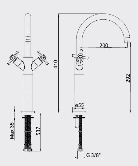 Eca Quadrille Yüksek Tip Lavabo Bataryası 102108614