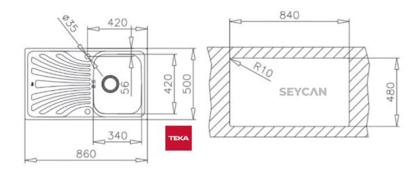 Teka Nerıssa 50 1B 1D Sağ Damlalıklı Parlak Yüzey Çelik Evye