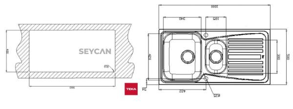 Teka Infant 60 1¹/2B 1D Sağ Damlalıklı Parlak Yüzey Çelik Evye