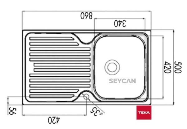 Teka Prıncess 50 1B 1D Sol Damlalıklı Parlak Yüzey Çelik Evye