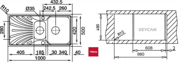 Teka Nerıssa 60 1¹/2B 1D Sol Damlalıklı Mikro Keten Dokulu Çelik Evye