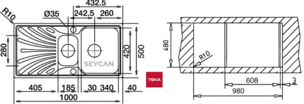 Teka Nerıssa 60 1¹/2B 1D Sağ Damlalıklı Mikro Keten Dokulu Çelik Evye