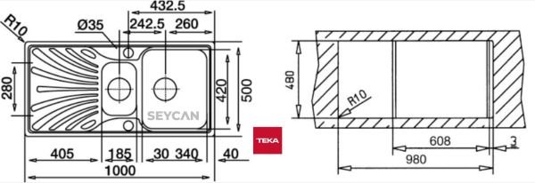 Teka Nerıssa 60 1¹/2B 1D Sağ Damlalıklı Parlak Yüzey Çelik Evye