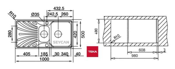 Teka Prıncess 60 1¹/2B 1D Sağ Damlalıklı Mikro Keten Dokulu Çelik Evye