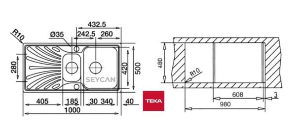 Teka Prıncess 60 1¹/2B 1D Sol Damlalıklı Parlak Yüzey Çelik Evye