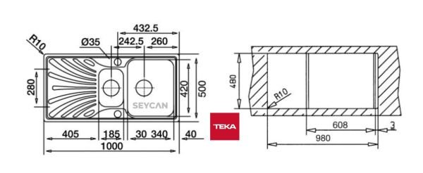 Teka Prıncess 60 1¹/2B 1D Sağ Damlalıklı Parlak Yüzey Çelik Evye