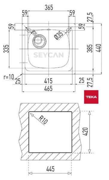 Teka E50 1B/465.440 1B Parlak Yüzey Çelik Evye