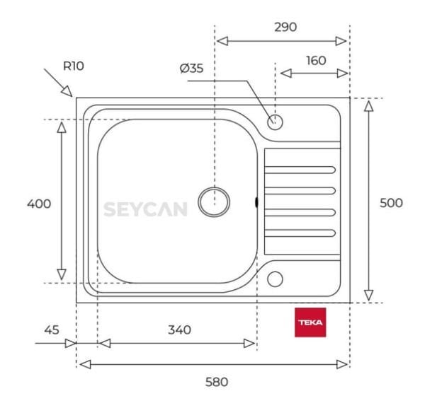 Teka Classıc 1B 1/2D 580 Sol Damlalıklı Mat Yüzey Çelik Evye