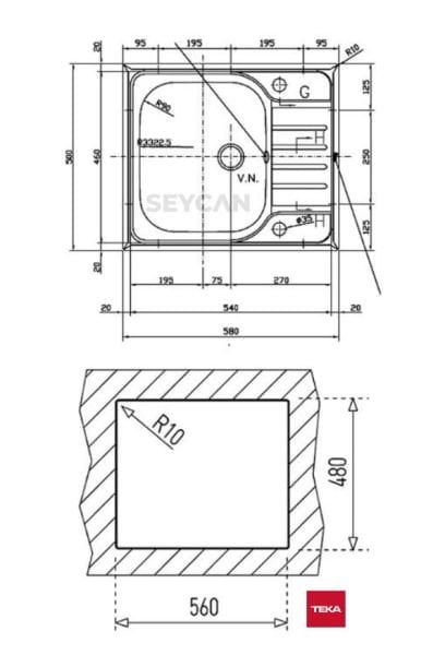 Teka Classıc 1B 1/2D 580 Sağ Damlalıklı Mat Yüzey Çelik Evye