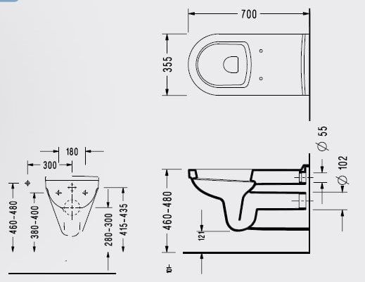 Настенный унитаз для инвалидов Serel 3045ODS110H