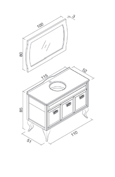 Orka Antique 110 cm Banyo Dolabı