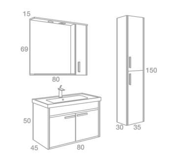 Orka Banyo Silver Collection Patara 80 cm Banyo Dolabı