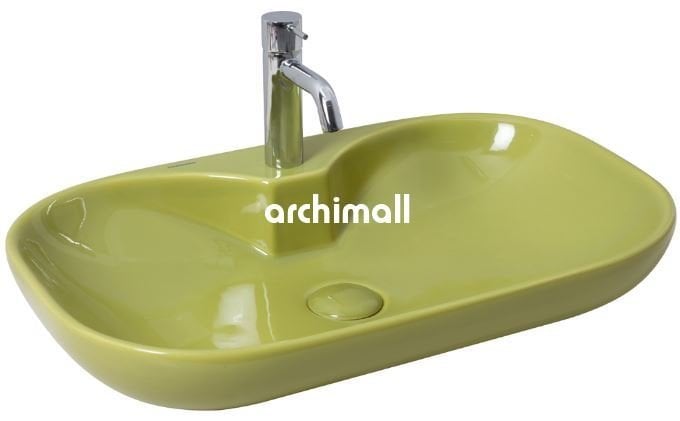 Alya 65 BD Tezgahüstü Lavabo (Batarya Delikli) 65x41cm Yosun Yeşili