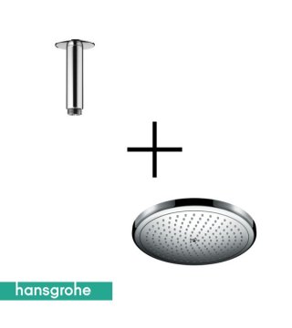 Hansgrohe Croma Tepe Duşu 280 1 Jet, Ecosmart 9 lt/dk + Tavan Bağlantısı 10 cm 26221000-27479000