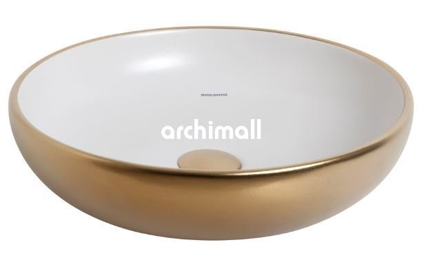 Nunki 45cm Tezgah Üstü Lavabo Mat Altın Mat Beyaz