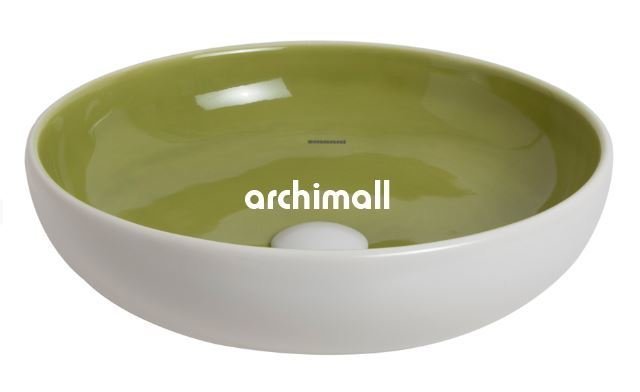 Nunki 45cm Tezgah Üstü Lavabo Mat Beyaz Yosun Yeşili