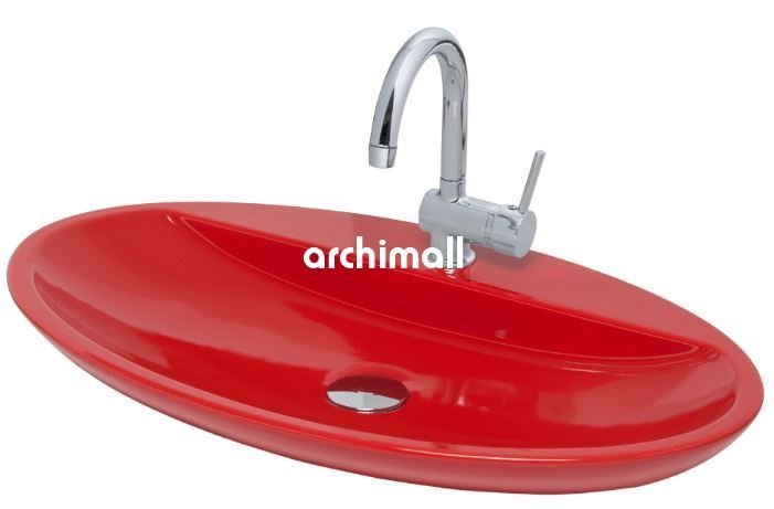 Sarin Batarya Delikli 72x41cm Tezgahüstü Lavabo Kırmızı