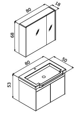 Orka Luna 80 cm Asma Banyo Dolabı Gri Taş