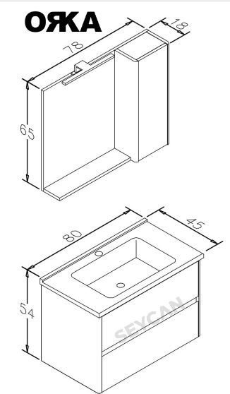 Orka Düden 80 cm Çekmeceli Asma Banyo Dolabı