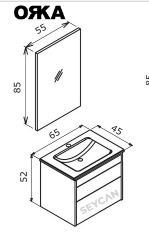 Orka Trio 65 cm Çekmeceli Asma Banyo Dolabı