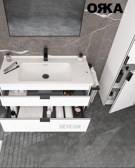 Orka Trio 80 cm Çekmeceli Asma Banyo Dolabı