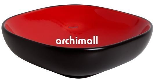 Alya 41x41cm Tezgahüstü Lavabo Mat Siyah Kırmızı