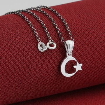 Minimal Çift Taraflı Ay Yıldız 925 Ayar Gümüş Kadın Kolye