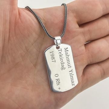 İsim Yazılabilir Asker Künyesi Erkek Gümüş Kolye