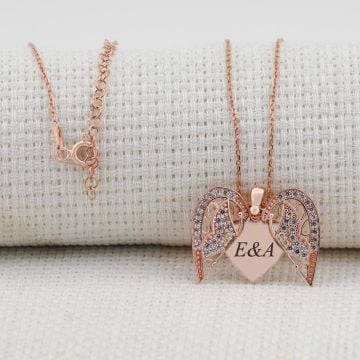 Kelebek Kalp Tasarımlı İsim Yazılabilir 925 Ayar Gümüş Kadın Kolye Rose