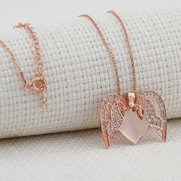 Kelebek Kalp Tasarımlı İsim Yazılabilir 925 Ayar Gümüş Kadın Kolye Rose