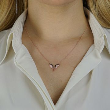 Melek Tasarımlı 925 Ayar Gümüş Kadın Kolye Rose