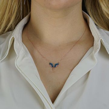 Melek Tasarımlı Zirkon Taşlı 925 Ayar Gümüş Kadın Kolye Rose