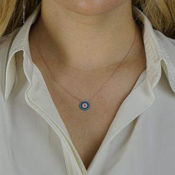 Minimal Nazar Boncuğu Tasarımlı 5 Sıra 925 Ayar Gümüş Kadın Kolye