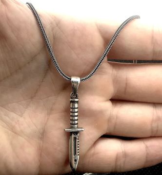 Rambo Bıçak Tasarımlı 925 Ayar Gümüş Kolye