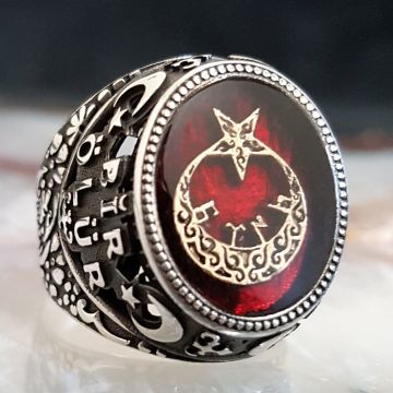 Ay yıldızlı Bir Ölür Bin Diriliriz Yazılı Gümüş Yüzük