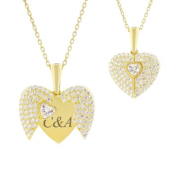 Altın Kaplama Kalp Tasarımlı İsim Harf Yazılabilir Açılıp Kapanabilir 925 Ayar Gümüş Kadın Kolye