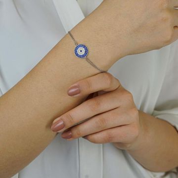 Nazar Boncuğu Tasarımlı 5 Sıralı 925 Ayar Gümüş Kadın Bileklik