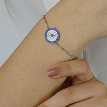 Nazar Tasarımlı 8 Sıralı 925 Ayar Gümüş Kadın Bileklik
