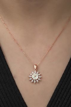 Özel Tasarım Manolya Çiçeği 925 Ayar Gümüş Kolye ROSE