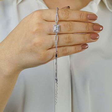 Baget Taşlı Kelepçe Model 925 Ayar Gümüş Kadın Bileklik