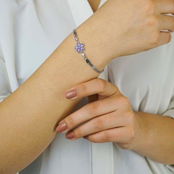 Mor Ametist Renkli Çiçek Tasarımlı 925 ayar Gümüş Bileklik