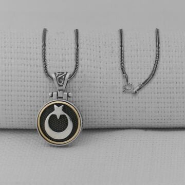 Ay Yıldız Ortası Dönen 925 Ayar Gümüş Kolye