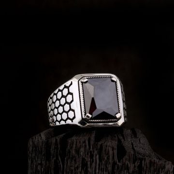 925 Ayar Gümüş Petek Model Zirkon Taşlı Model Erkek Yüzük