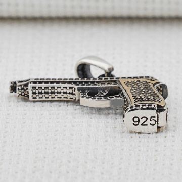 Özel Tabanca Tasarımlı 925 Ayar Gümüş Kolye 60 CM