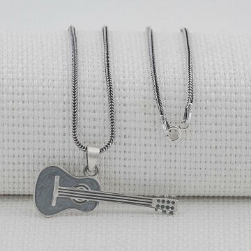 Gitar Tasarımlı 925 Ayar Gümüş Kolye