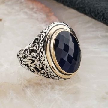 925 Ayar Gümüş Mavi Zirkon  Taşlı Erkek Yüzük Model 13