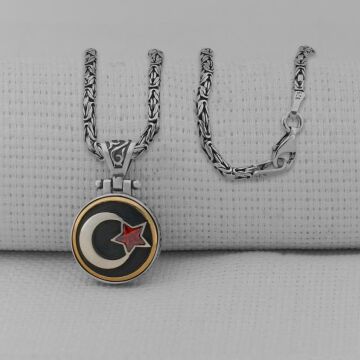 Ayyıldız Tasarımlı Ortası Dönen Kral Zincirli 925 Ayar Gümüş Kolye