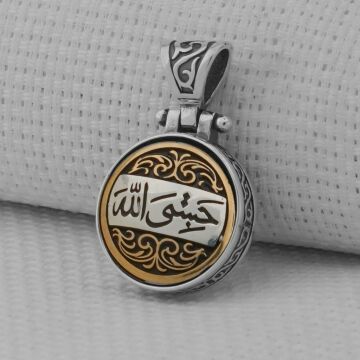 Hasbiyallah Yazılı Ortası Dönen 925 Ayar Gümüş Kolye Ucu