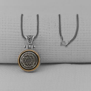 Mührü Süleyman Ortası Dönen 925 Ayar Gümüş Kolye