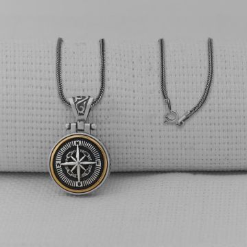 Ortası Dönen 925 Ayar Gümüş Pusula Kolye
